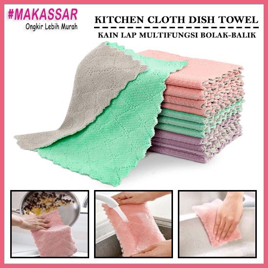 Kain Lap Dapur Meja Piring Anti Minyak Microfiber Kitchen Towel Serbaguna Serap Air Cleaning Cloth Murah COD