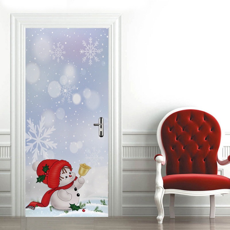 Zzz 2pcs / set Stiker Dinding / Pintu / Kulkas Anti Air Motif Snowman Natal Untuk Dekorasi Rumah