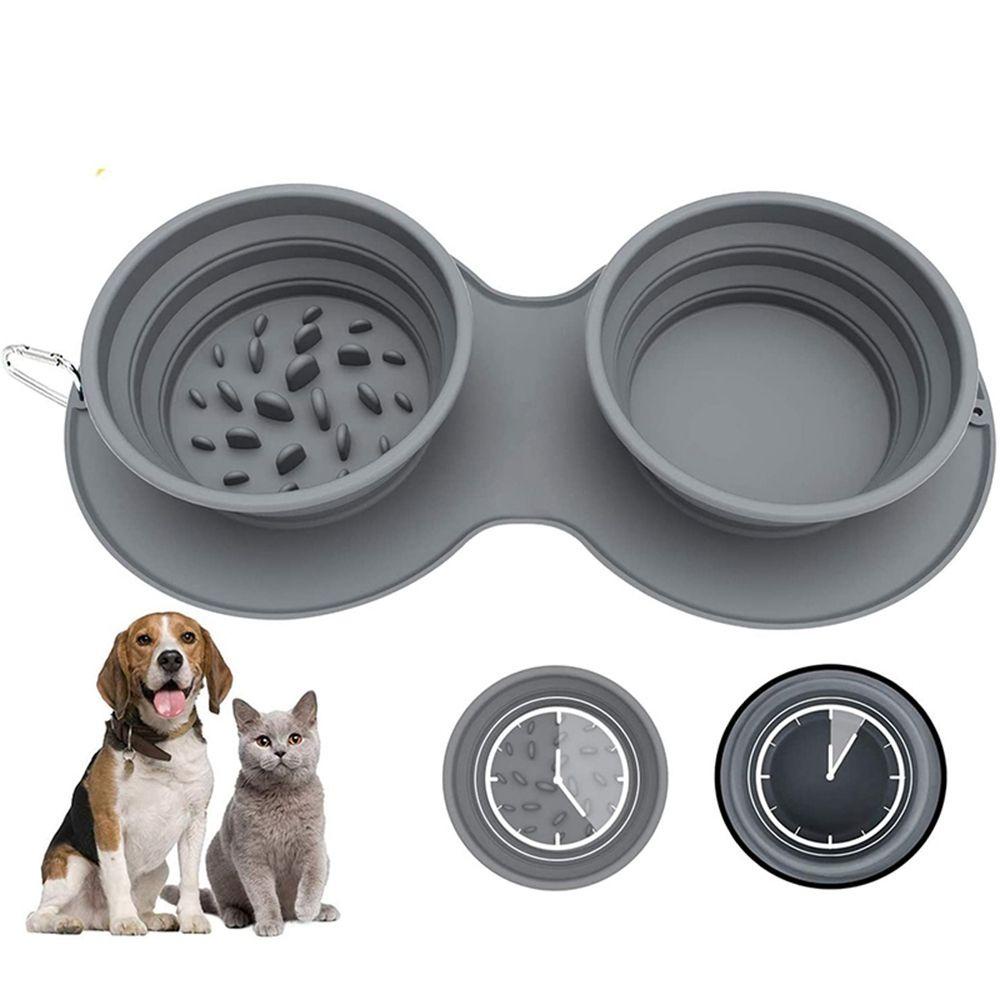 [Elegan] Mangkuk Anjing Mudah Dibersihkan Adjustable Portabel Anti Tumpah Silikon Collapsible Pets Supplies