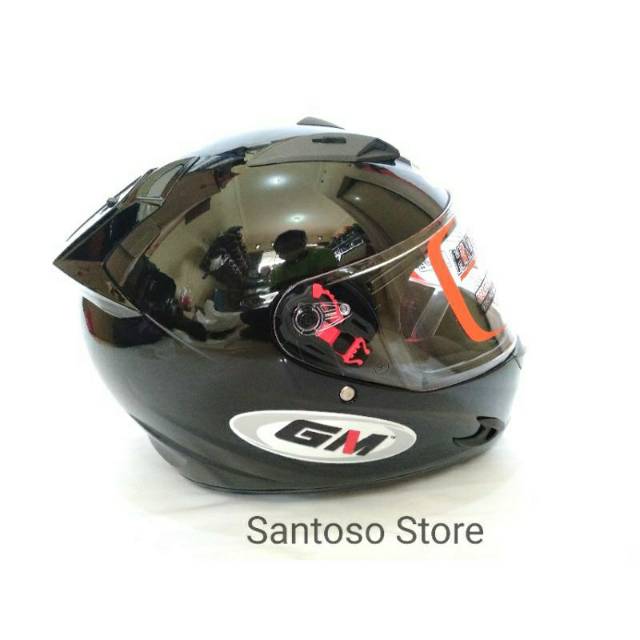Helm GM Race Pro Hitam Black Metalik Glossy With Clear Visor Handarb