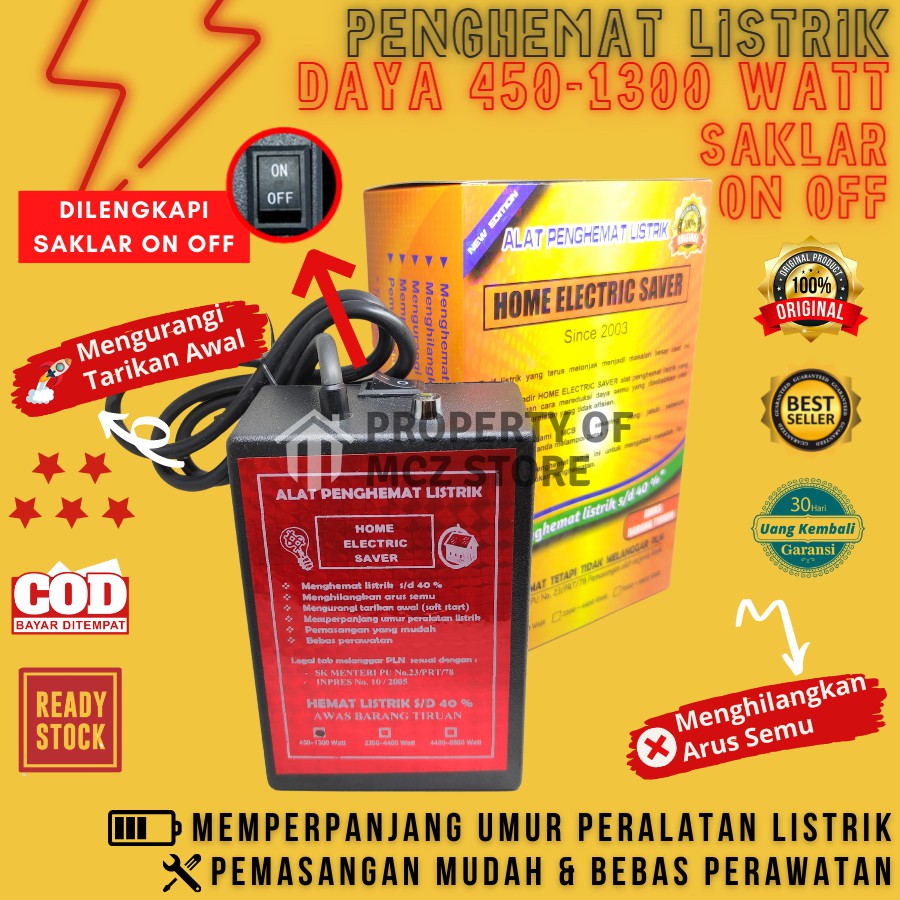 ALAT PENGHEMAT LISTRIK Rumah 450-1300 Watt SAKLAR Original - Home Electric Saver Daya Hemat 10% sd. 