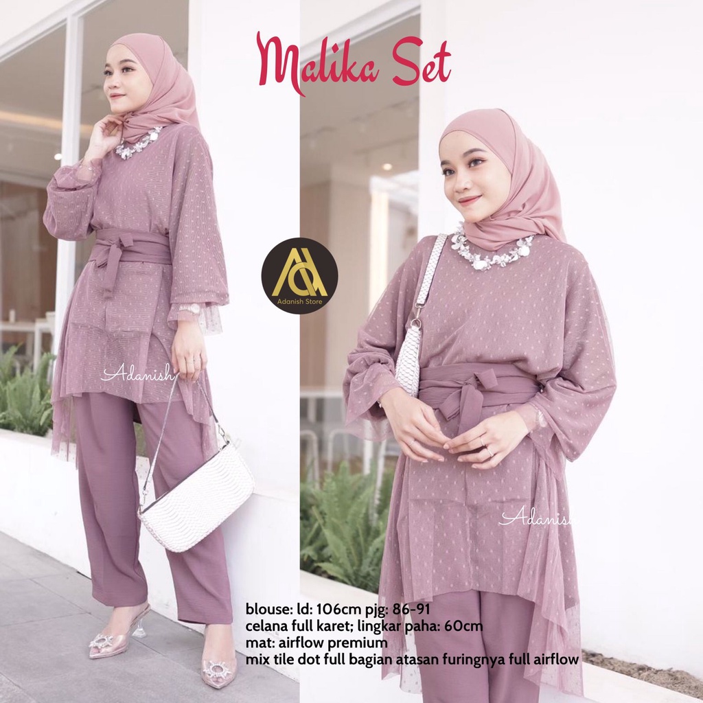 MALIKA SET BLOUSE TILE DOT RUFFLE CELANA ORI ADANISH