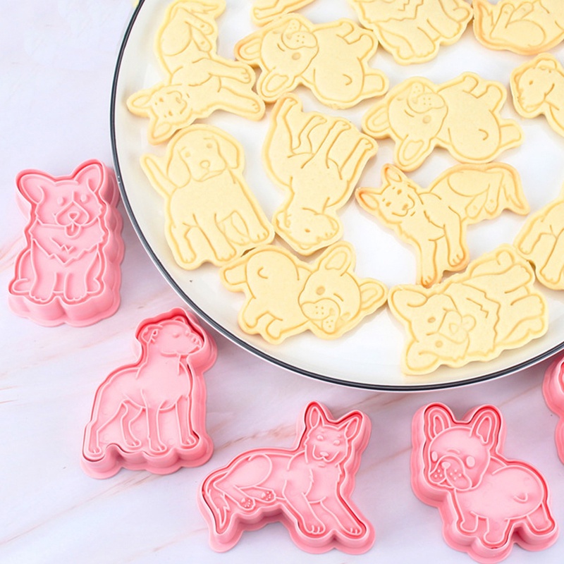 6 Pcs Cetakan Kue / Biskuit Bentuk Anjing / Kucing 3D