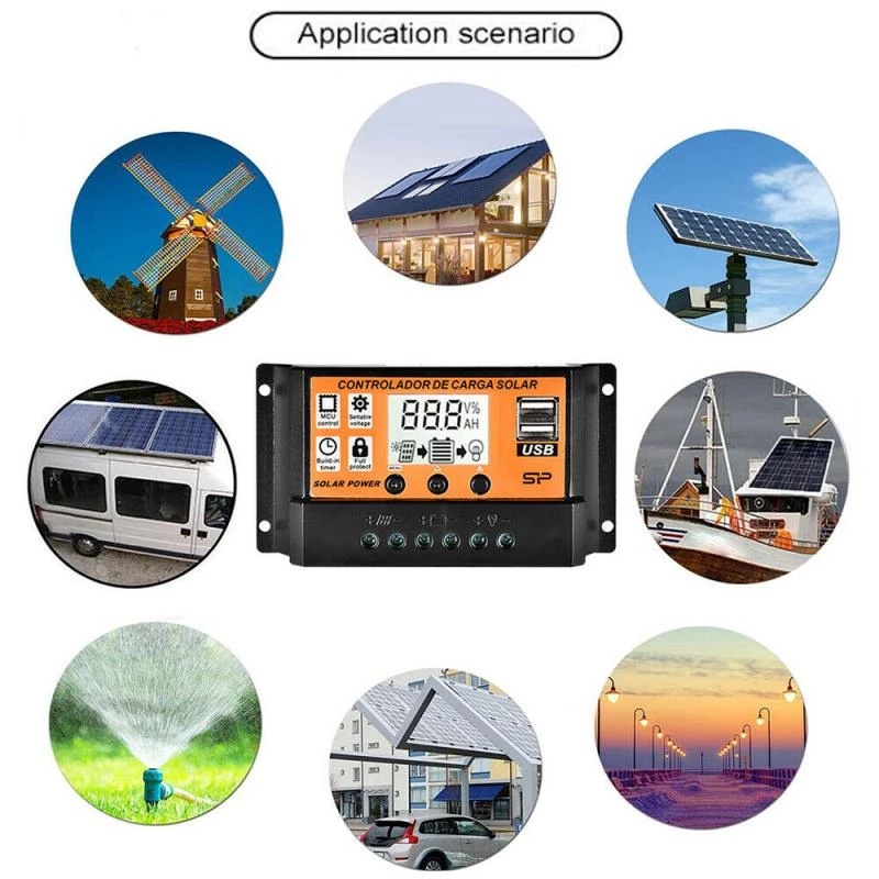 Solar Panel Charger Controller LCD 30/100A 12V/24V MPPT/PWM Solar Kontroler Panel Surya Dual Port