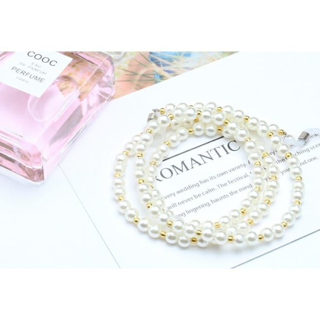 TALI RANTAI MUTIARA Kacamata Motif Rainbow Masker Kalung Masker Wanita Strap Anti Slip Gold White PEARL WHITE GOLD