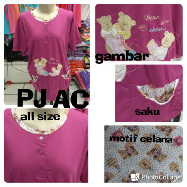 Stelan baju tidur tangan pendek celana panjang merk anne Claire