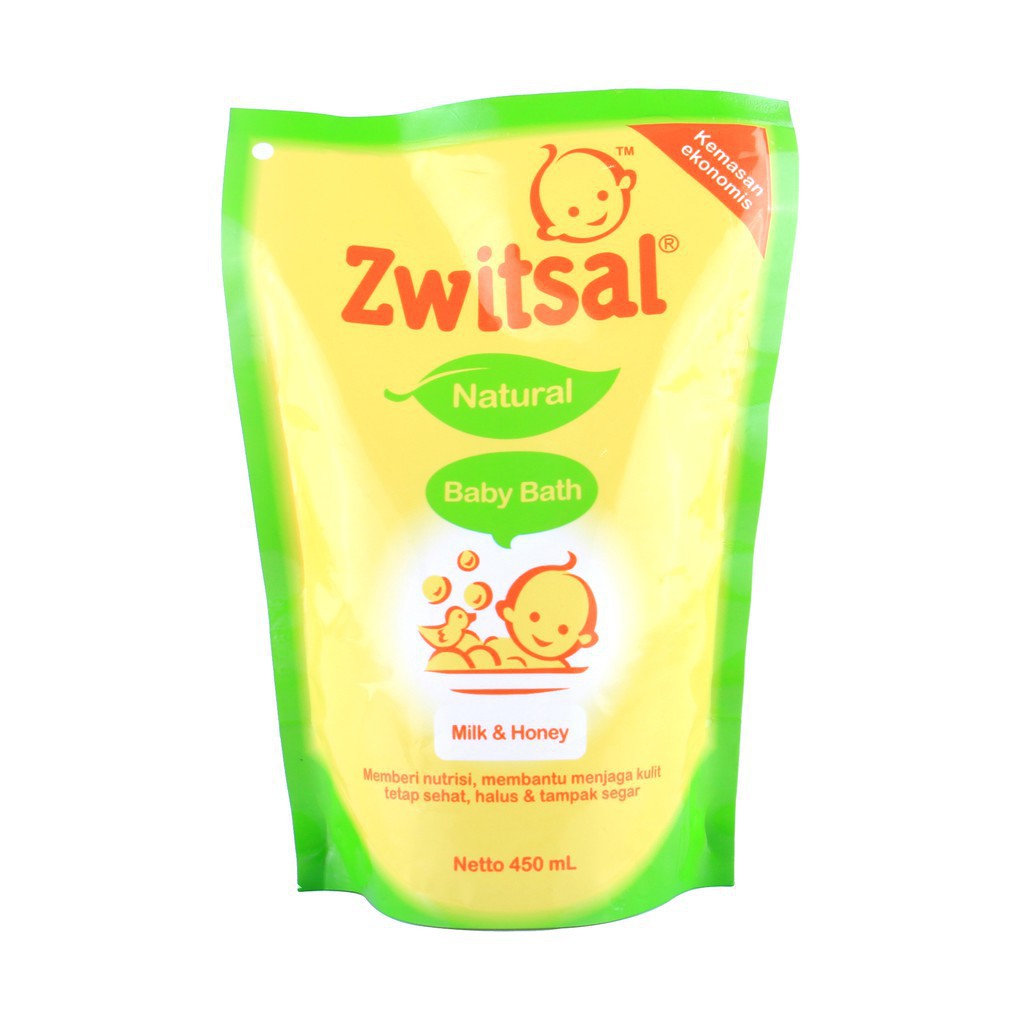 Zwitsal Baby Bath Natural Milk &amp; Honey Pouch 450 Ml