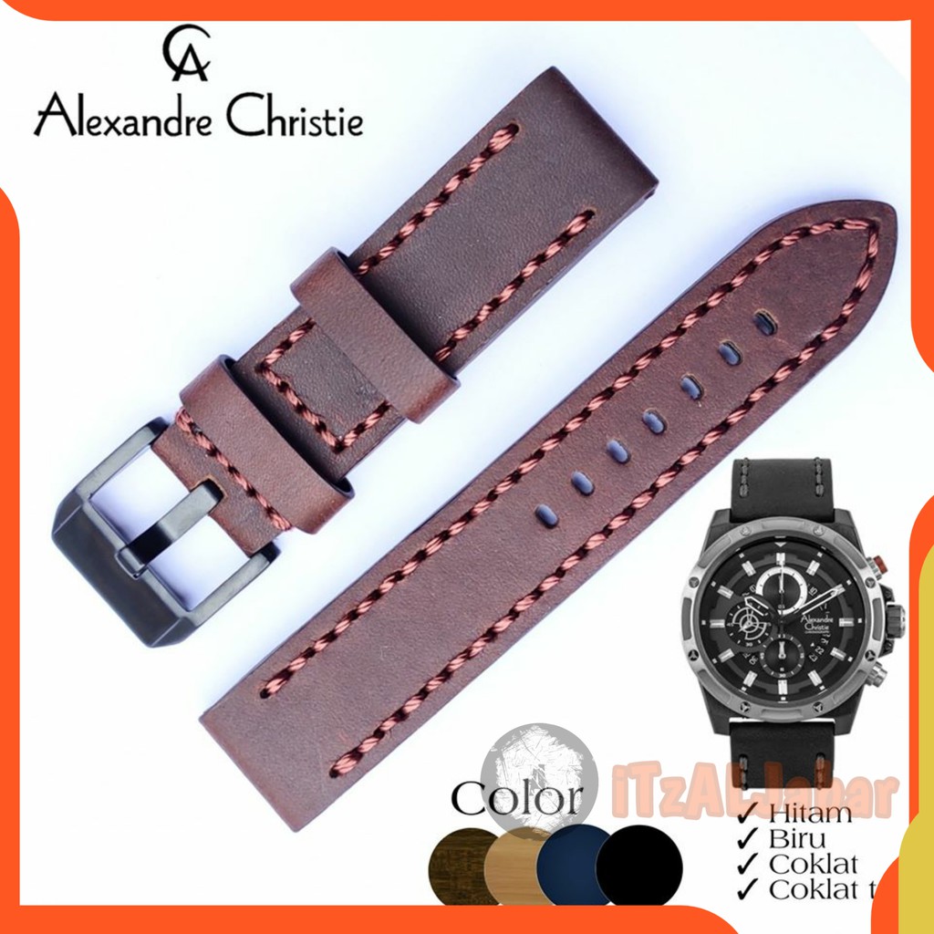 Tali jam tangan Alexandre christie 6506 kulit Asli Leather strap