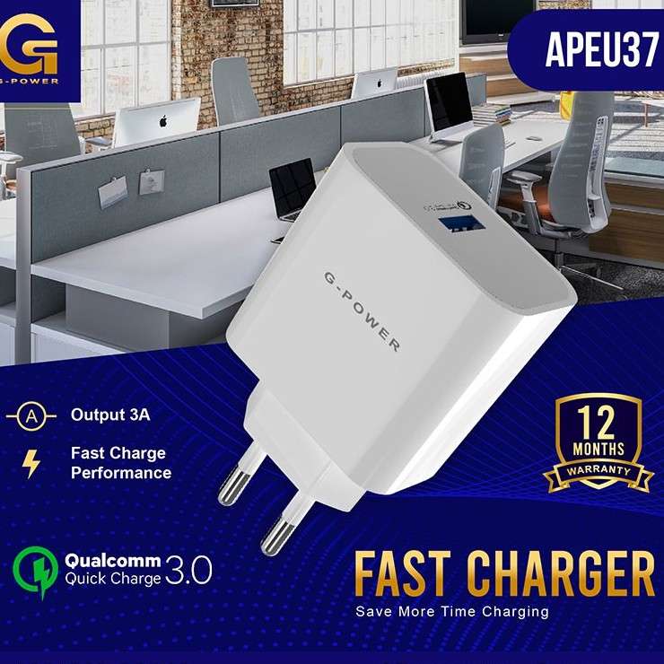 GPOWER Fast Charger APEU37 with 3A Output &amp; Fast Charging and Qualcomm 3.0 ( FREE KABEL )