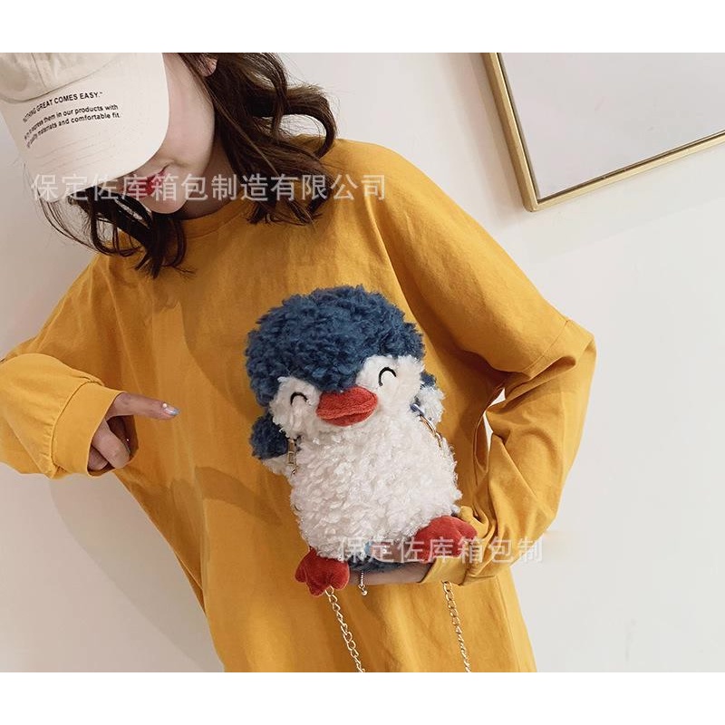 TAS BONEKA PINGUIN SELEMPANG PENGUIN BAG SLING Kartun Tas Wanita Gaya Korea Animal Binatang Lucu Mewah Tas Sling Boneka Rantai Premium Bulu Berkualitas Fluffy Cute Tas Selempang Anak Karakter