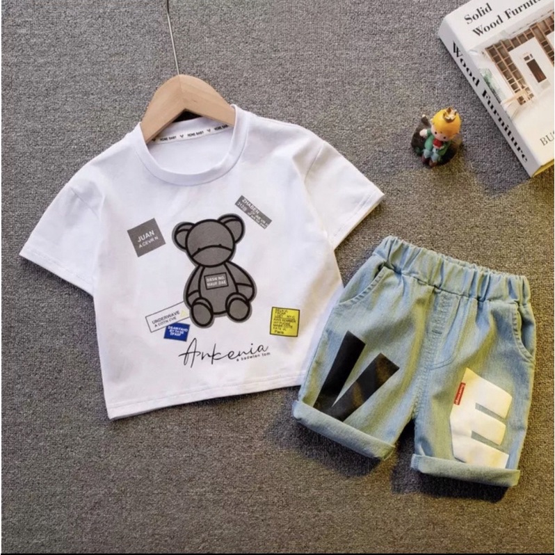 SETELAN BAJU KAOS CELANA JEANS BAYI ANAK MOTIF BEAR TEDDY PANDA ARKENIA DENIM 6 BULAN-5 TAHUN TERBARU TERLARIS TERMURAH/ SETELAN BAJU KAOS CELANA JEANS BAYI ANAK LAKI-LAKI/ SETELAN BAJU KAOS CELANA JEANS BAYI ANAK PEREMPUAN/ BAJU BAYI ANAK ARKENIA DENIM