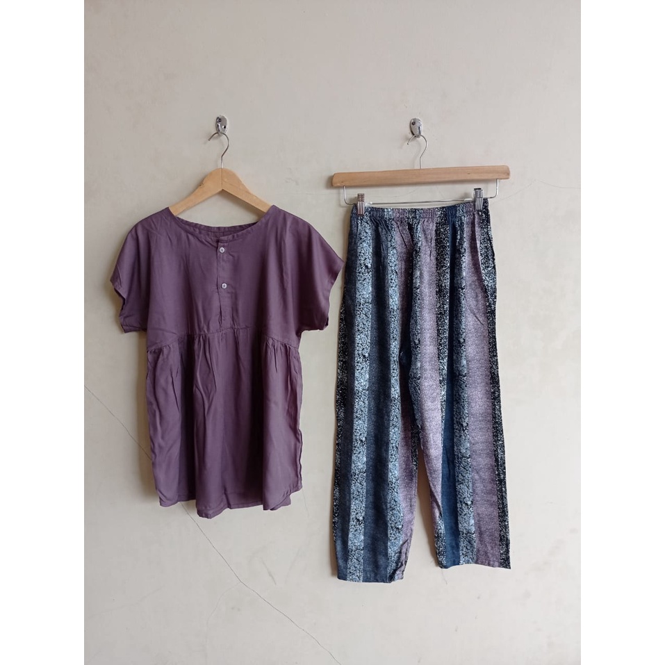 SETELAN BAJU TIDUR PIYAMA WANITA ONE SET PAJAMAS RUFFLE KANCING BUSUI CELANA PANJANG-BBR 20