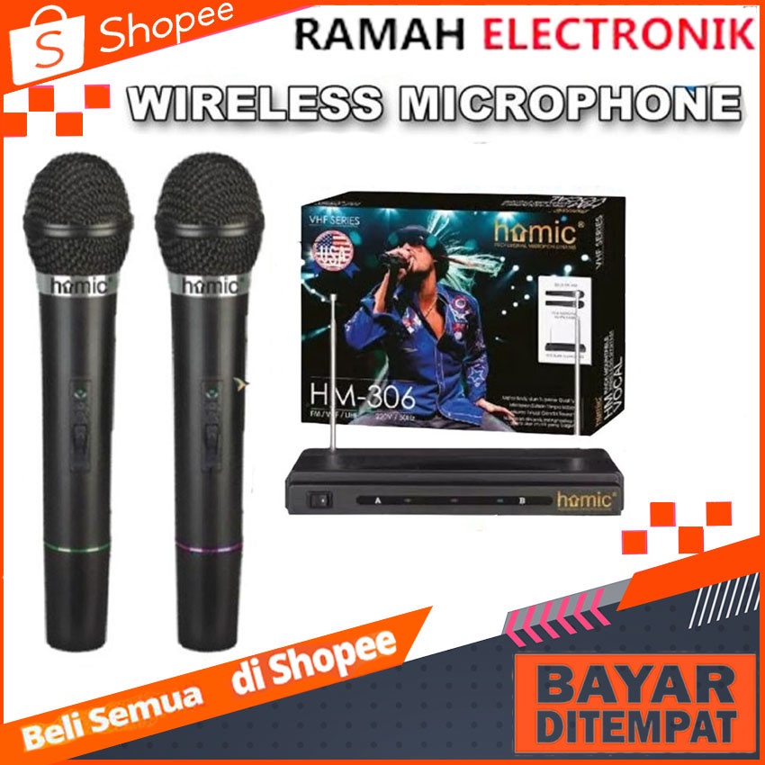 Mic Wireless Homic HM 306 Mikrofon Werles Wirles Wireles Microphone