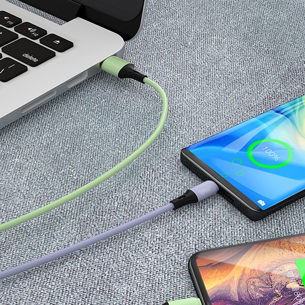 3 In 1 Kabel Data / Charger USB Tipe c Fast Charging Bahan Silikon Untuk Android / IPhone