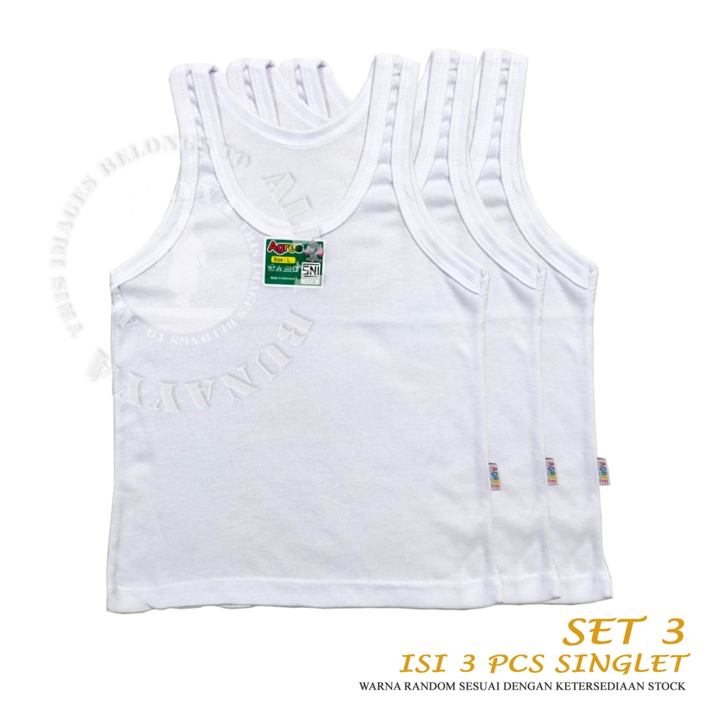 3 Singlet Anak AGREE PUTIH - POLOS - LIST POLOS - Kaos Dalam Bayi Dan Anak