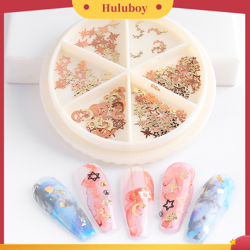 Huluboy Huluboy♡ Kuku Palsu 3D Bahan Metal Aksen Hollow Untuk Dekorasi Manicure