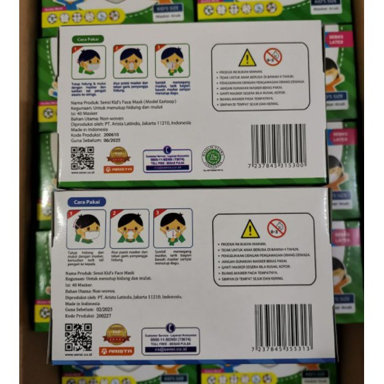 Masker Sensi Kids Face Mask 3Ply Per Box isi 40 PC/ MASKER SENSI MEDIS ANAK