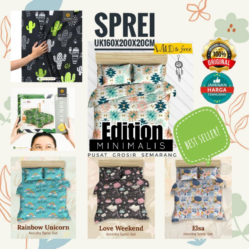 Sprei KENDRA Queen Size Uk160 T20 160x200 Tinggi 20 K Style Motif Korea Modern Minimalis Blue Owl Cactus Love Coffee Diamond Coffee Forest Friend Iris Little Star Nessa Rainbow Owl Saranghae Sweet Dream Spring Tarzan Tropical Forest Leaf Unicorn Winter