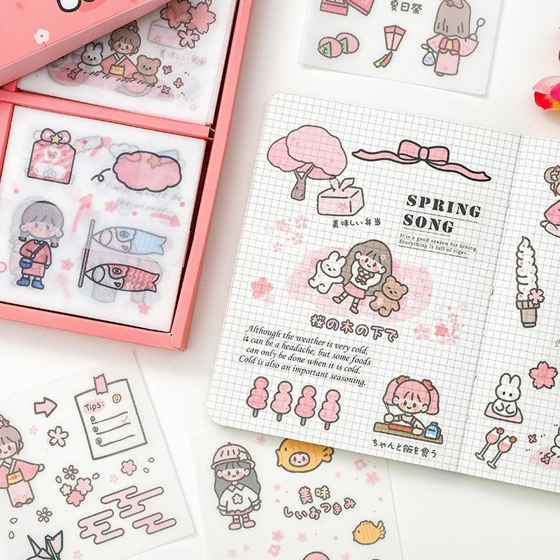 Sticker SET 100pcs Scrapbook Stiker Hias Jurnal Lucu Aesthetic Waterproof Untuk HP Laptop Botol Motovasi Diary Deco PVC Kawaii Decorative Stationery