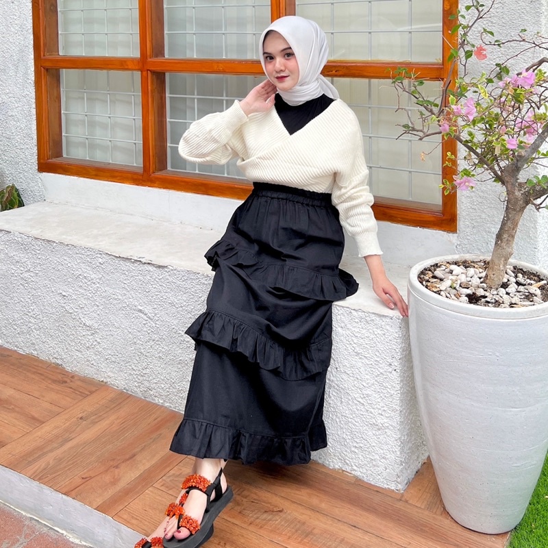 Sadia Skirt Rok Ruffle Rok Polos Korean Skirt A line By Vitafa