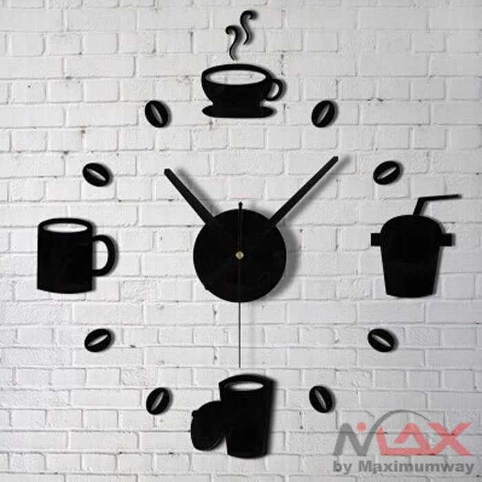 Jam Dinding 3D Motif Cafe 70cm Jam dekorasi Kopi Cafe DIY Giant raksasa Clock Quartz 80-130cm Model Kopi Café 3D Wall Clock Mirror Wall Stickers DIY Clocks Removable Art Decal Sticker Home Decor Living Room Cafe DIY Large Wall Clock Frameless Giant Wall