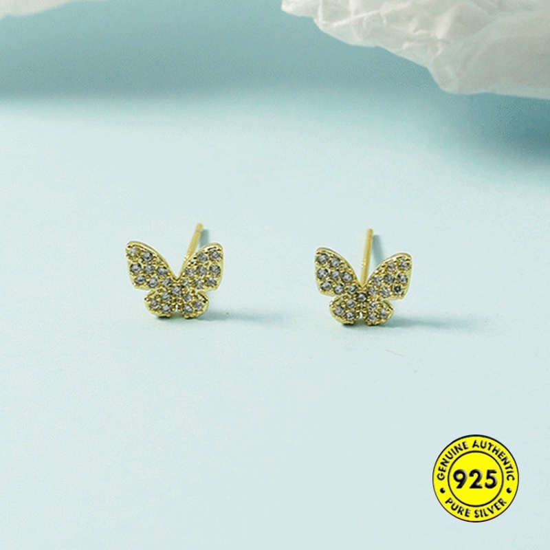 Anting Tusuk Sterling Silver 925 Desain Kupu-Kupu Hias Berlian Imitasi Untuk Wanita