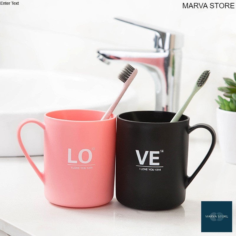 Gelas Plastik Love  Gelas Couple Plastik  WHITE BLUE BLACK PINK MUG PLASTIK - MARVA