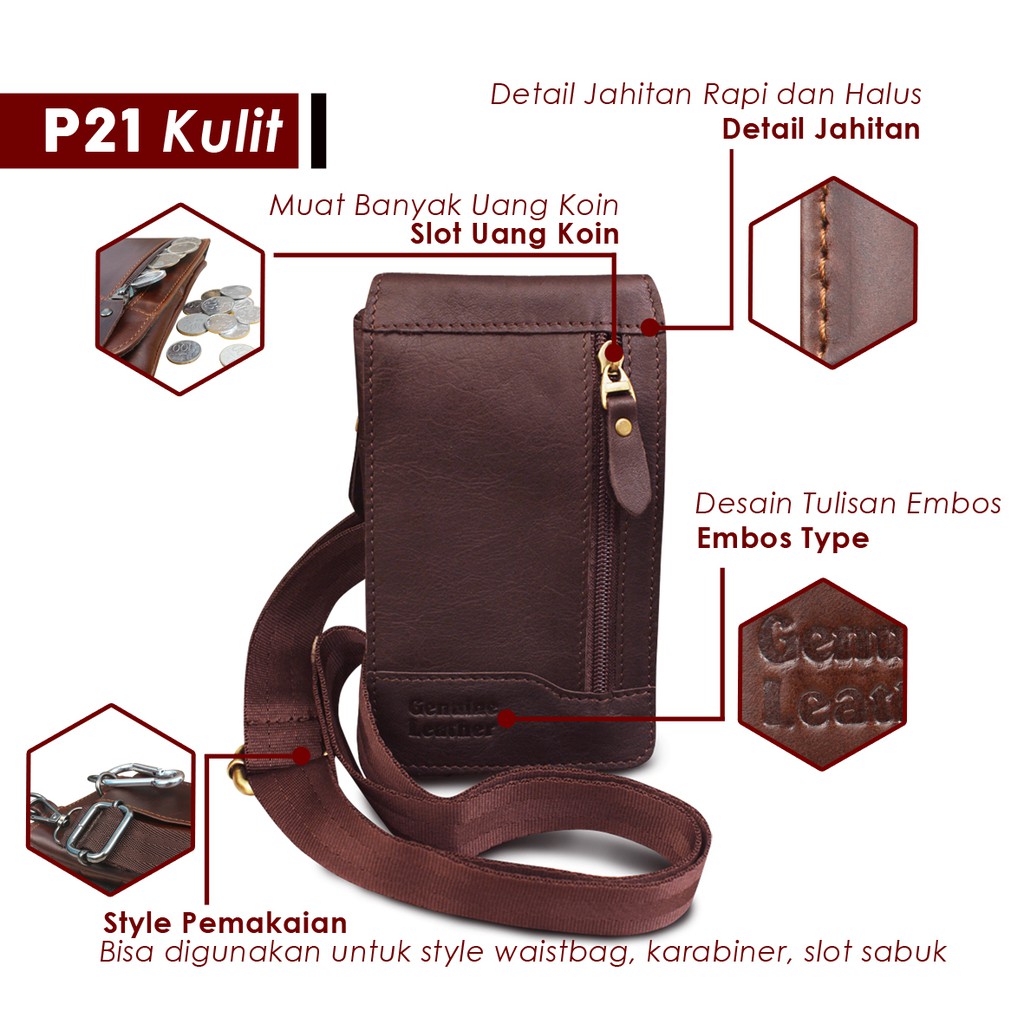 WAISTBAG KULIT TAS MULTIFUNGSI FOR 3 SMARTPHONE 3 FUNGSI PEMAKAIAN BERBEDA BAHAN SAPI ASLI  P021K