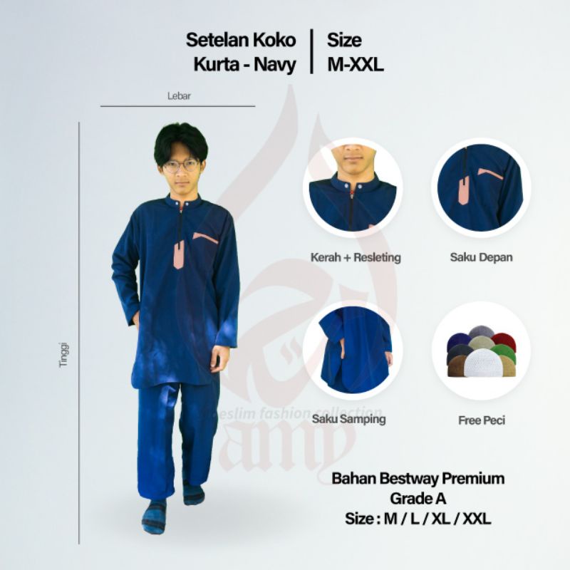 setelan koko Kurta Pakistan pria dewasa baju dan celana Size M L XL XXL GRATIS PECI RAJUT