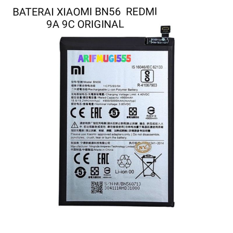 Baterai Battery Batrai Batu Hp Xiaomi Redmi9A/9C BN56 ORIGINAL