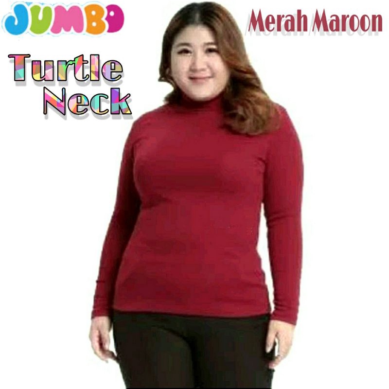 kaos krah tinggi size XXXL JUMBO BIG SIZE wanita/cewek kaos jumbo wanita krah tinggi/turtle neck lengan panjang bahan spandex berkualitas