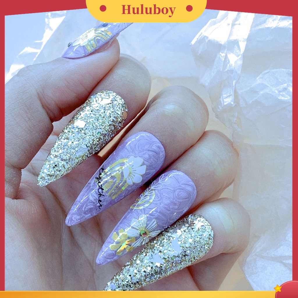 Huluboy Huluboy♡ Stiker Kuku Glitter Efek 3D Ultra Tipis Motif Daun Pohon Bronzing Untuk Manicure