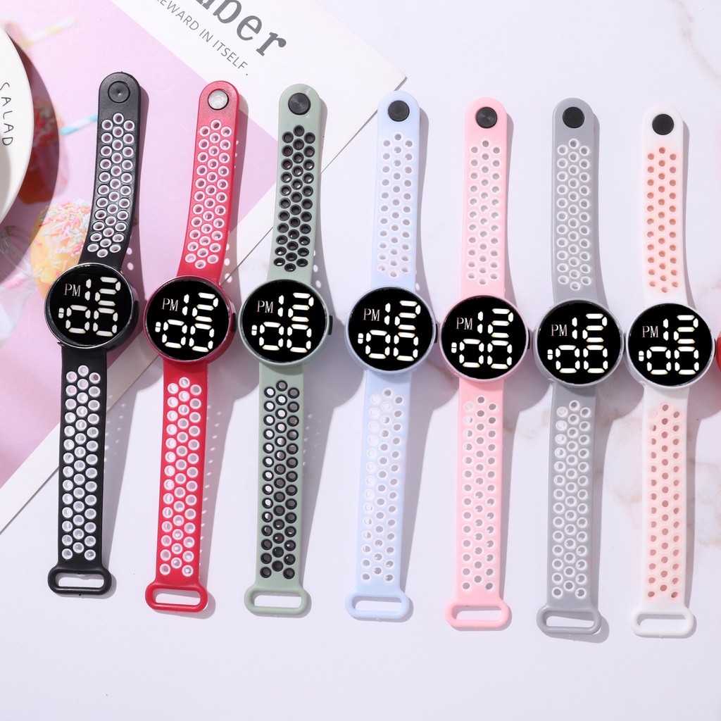 COD✅ Jam Tangan Digital Wanita Pria Bulat Rubber Couple Anti Air Watch Sprot LED Tali Dua Warna Electronic Fashion Model Harga Grosir   S1189