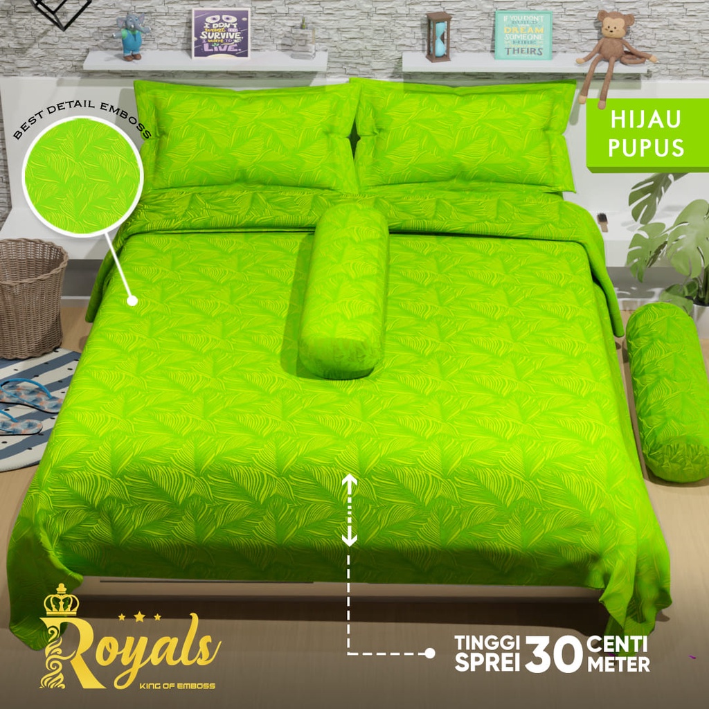 Royals Emboss BedCover SET Sprei Uk 160/180 - Hijau Pupus