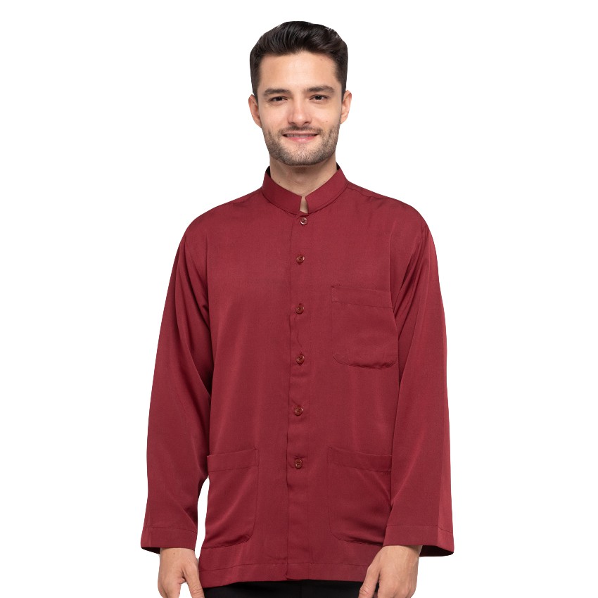 SHOHIB Baju koko Lengan Panjang HABIBI-MAROON