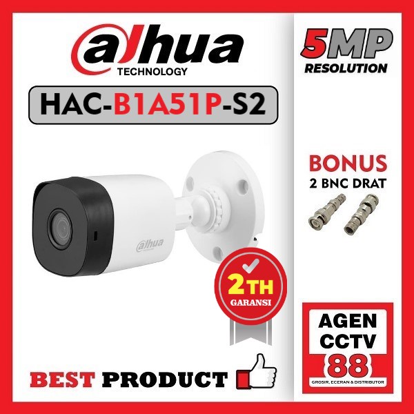 Kamera CCTV Outdoor DAHUA 5MP DH-HAC-B1A51P-S2 NEW 16:9 Bonus 2 BNC DRAT