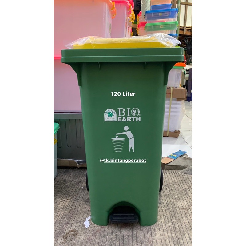 Tempat Sampah Injak 120 Liter Bio Earth Green Leaf
