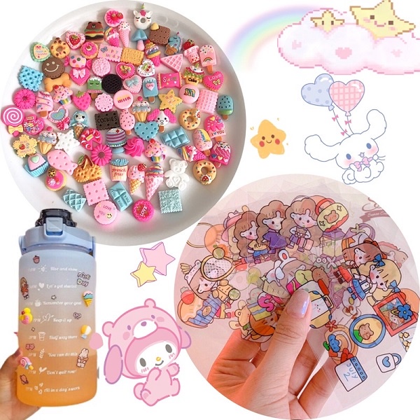 Stiker Botol Minum Viral Karakter / Sticker 3D / Sticker Tempel Mini Lucu Kartun - Stiker 3D Isi 4pcs