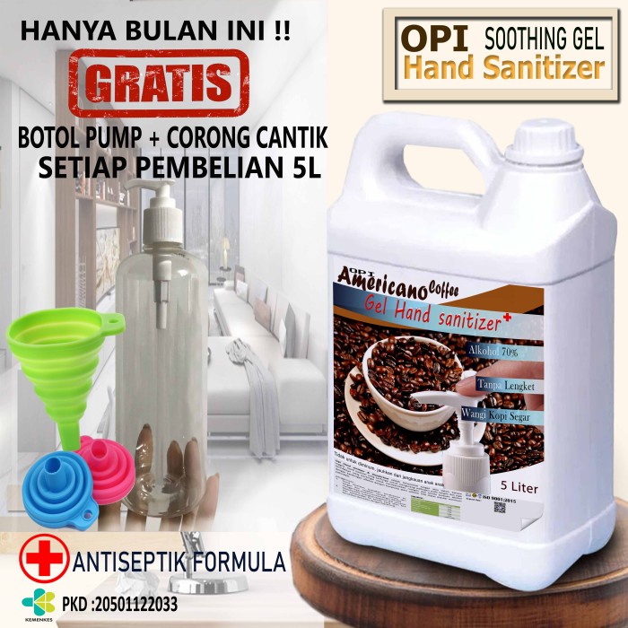 Hand Sanitizer Gel 5 Liter Coffee dan lainnya Bonus Botol dan Corong Promo berlaku hanya bulan ini saja, ayo buruan sebelum habis periode promo sudah ada izin edar resmi by Oke sabun suplayer