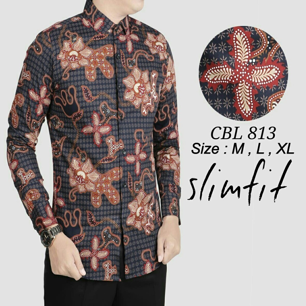 CBL 813 Kemeja batik pria slimfit modern lengan panjang