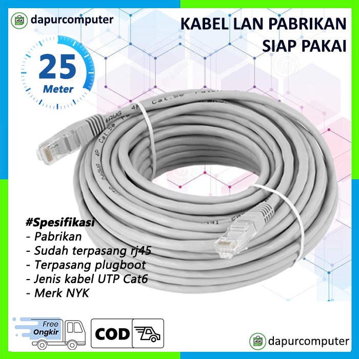 Kabel Lan 25 Meter Indoor UTP Cat6 NYK Pabrikan Wifi Internet Terbaik