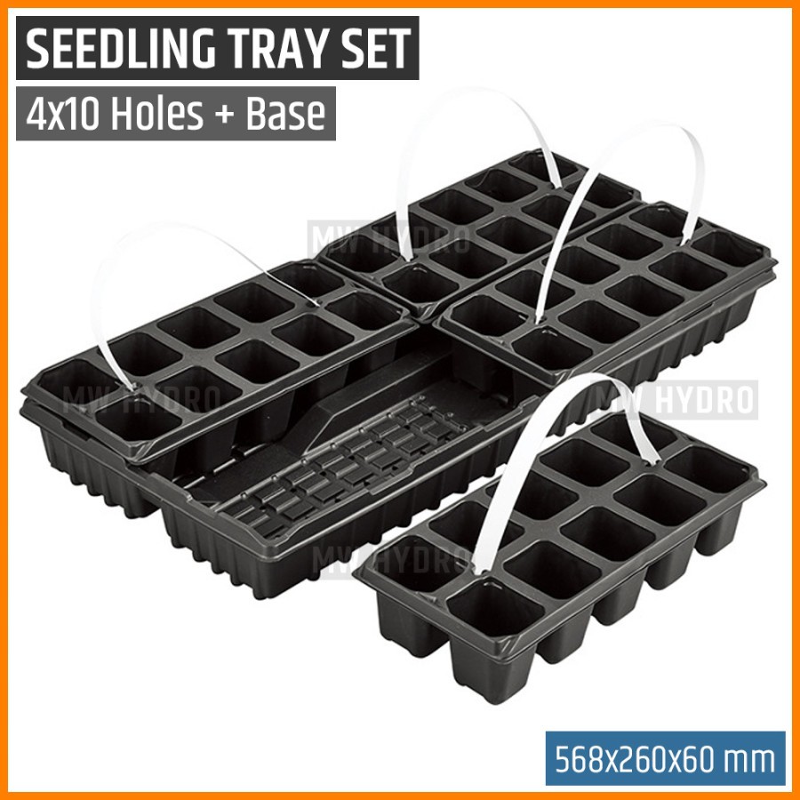 Seedling Tray Set / Paket 4 Pcs Tray Semai 10 Lubang + Alas Tray