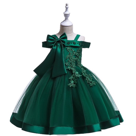 DRESS PESTA ANAK PEREMPUAN IMPORT / baju pesta anak tutu satin L-5081 BRUKAT PITA MUTIARA impor high quality