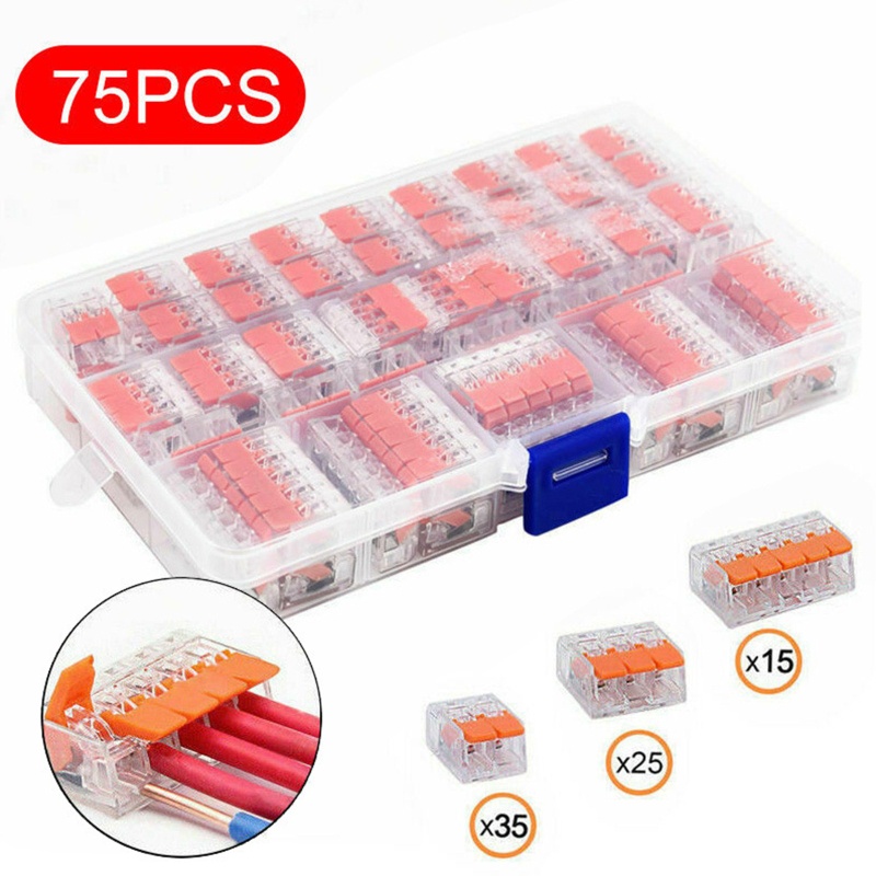 Btsg 75Pcs Untuk 221konektor Listrik Kawat Blok Clamp Terminal Kabel Dapat Digunakan Kembali A221-412 A221-413 A221-415