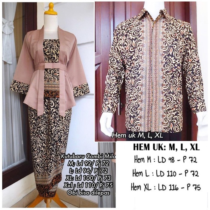 Setelan Kebaya Couple Elnira / Couple Combi Milo Dan Kemeja Panjang