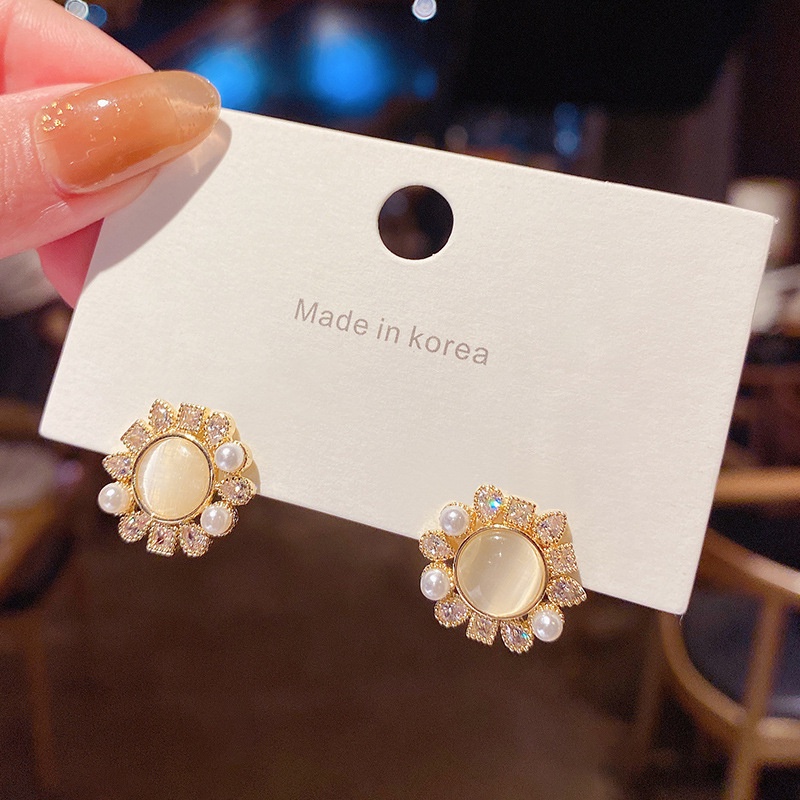Anting Tusuk Sterling silver 925 Hias Opal + Mutiara + Berlian Gaya Mewah Untuk Wanita