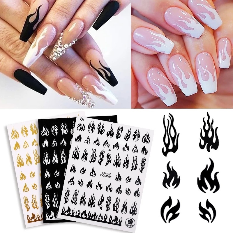 1 Lembar Stiker Kuku Transfer Air Desain Api Untuk Aksesoris Manicure