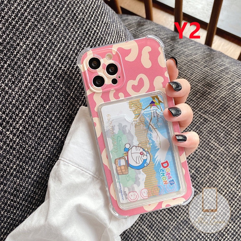 Oppo A96 A76 A55 A54 A15 A5S A12 A95 A9 A5 2020 A74 A3S A16 A12E A15S Reno 8 7 6 A36 A35 A7 A11K Transparant Milk Leopard Cute Card Holder Sillcon Lembut Belakang Phone Cover Case