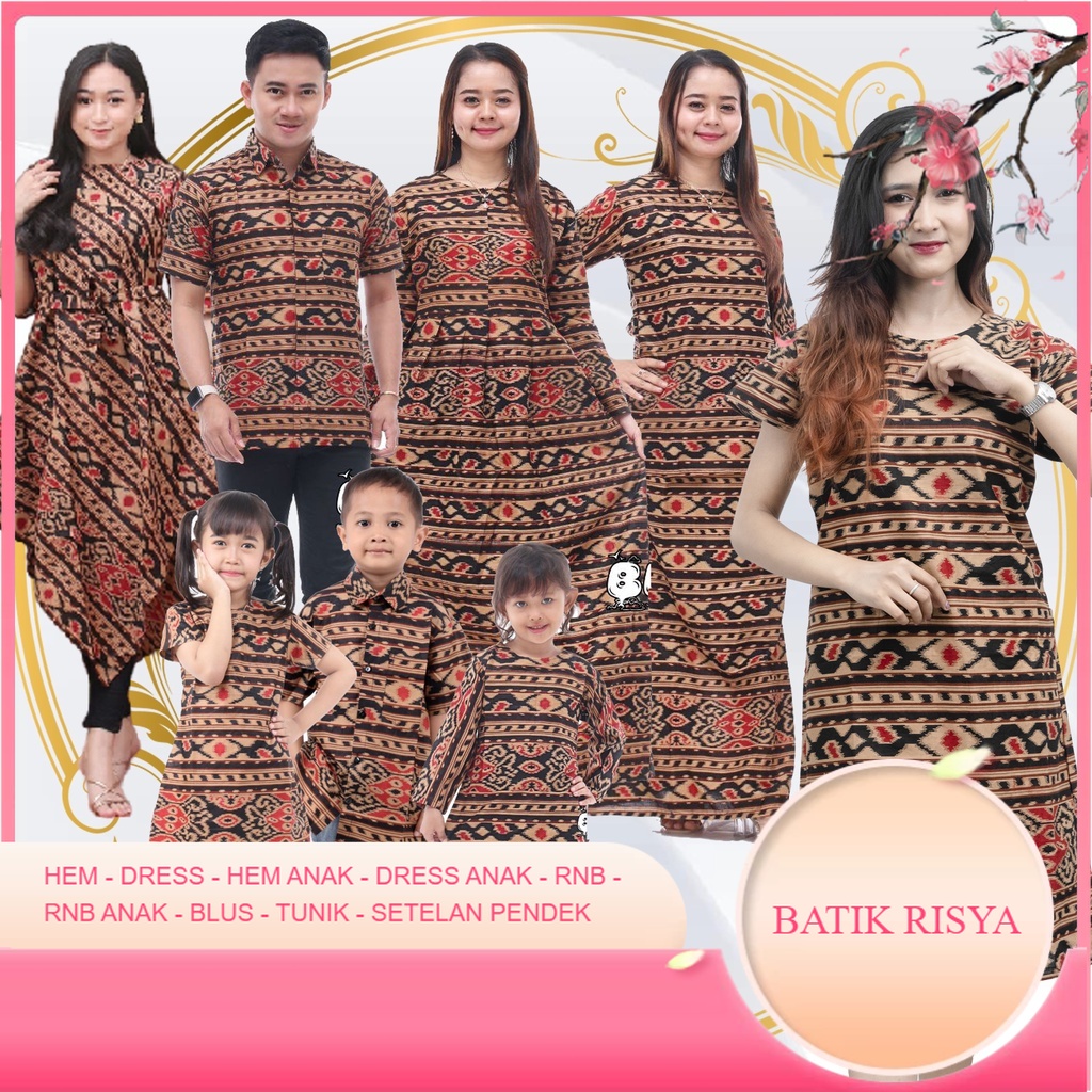 Pakaian Keluarga Risya - Ibu Bapak Anak - Motif Songket Tenun Coklat - Dress Tunik Blus Hem Kemeja G