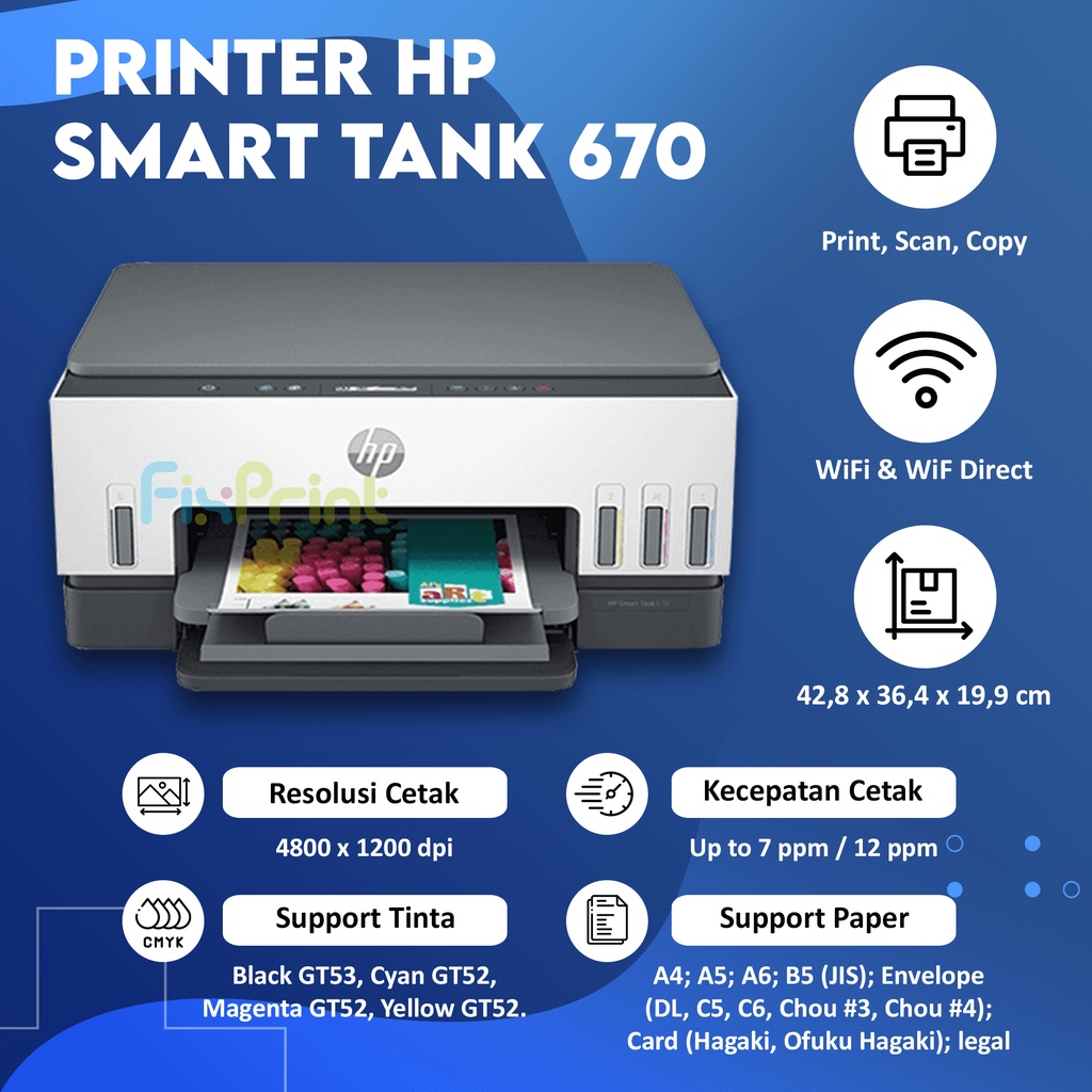 HP Smart Tank 670 Print Scan Copy Wireless Bluetooth Duplex GARANSI